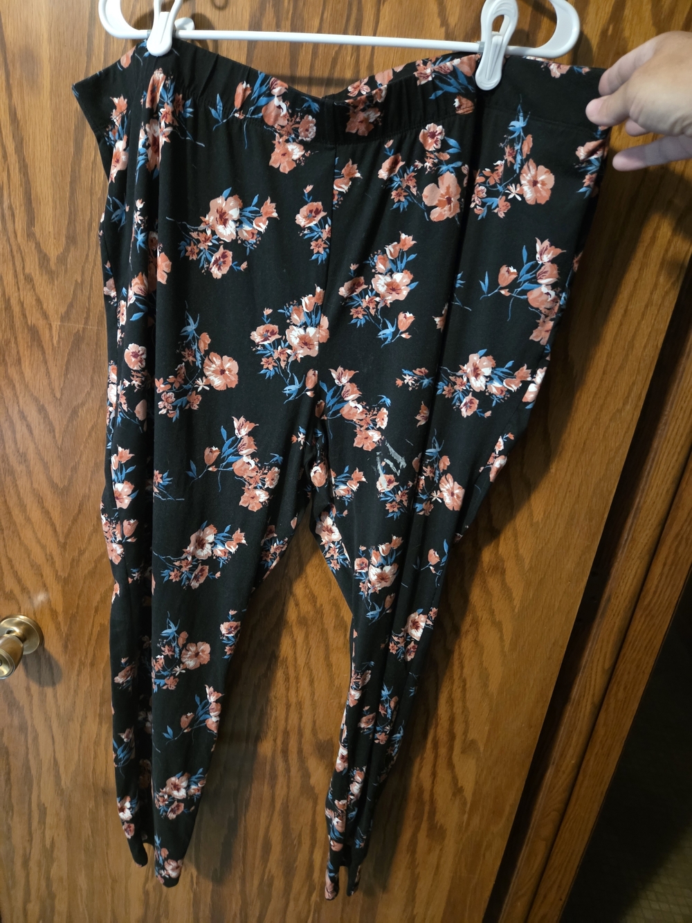 Maurices Black Floral Leggings with Coral and Blue Blooms